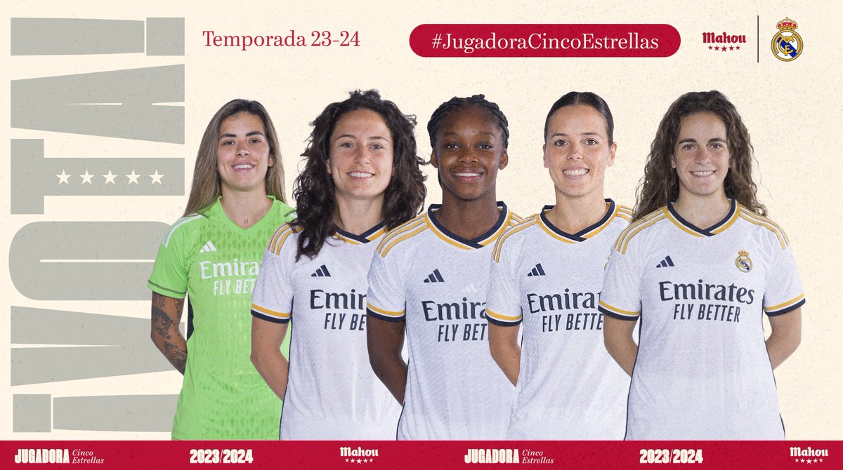 🚨⭐️ OFICIAL: Misa Rodríguez, Ivana Andrés, Linda Caicedo, Claudia Zornoza y Teresa Abelleira nominadas a #JugadoraCincoEstrellas del Real Madrid femenino en el mes de abril.

👇🏽 Puedes votar en el tweet citado 👇🏽