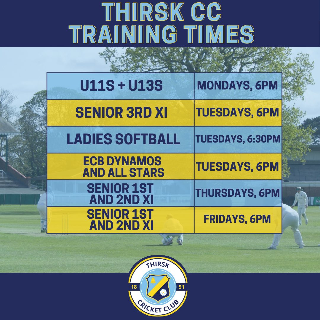 Here are our training times for the season! #wearethirsk #Cricket