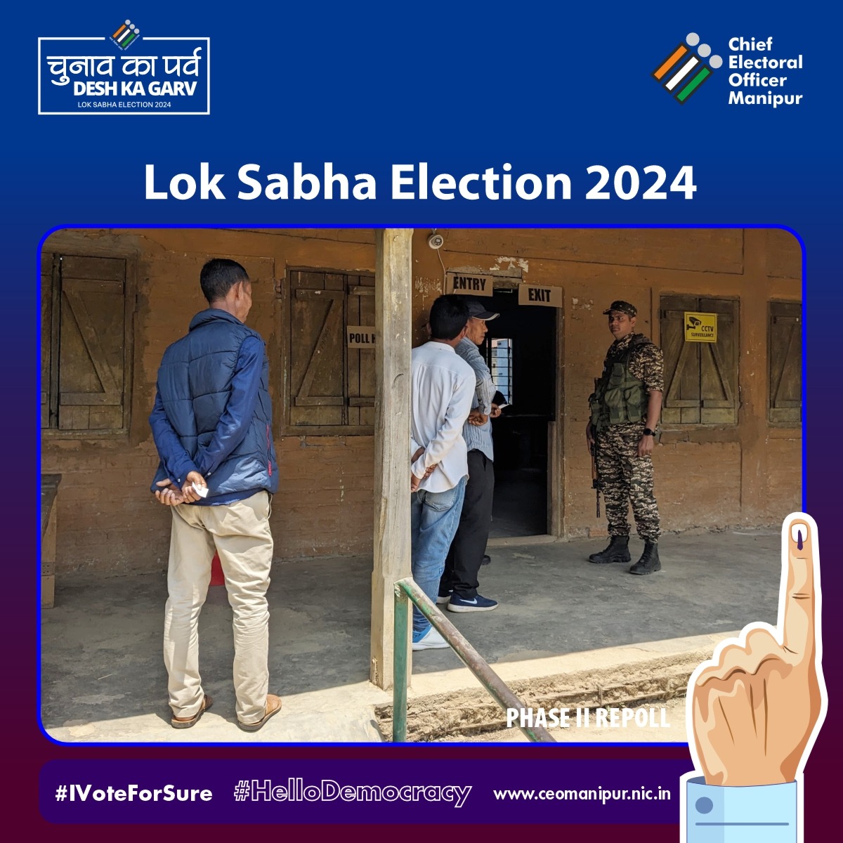 Visuals of re-poll at 6 polling stations of Phase-II, for 2-Outer Manipur Parliamentary Constituency. 

#ChunavKaParv #DeshKaGarv #IVote4Sure #HelloDemocracy #LokSabhaElections2024 #ECI #CEOManipur #VotingRights
