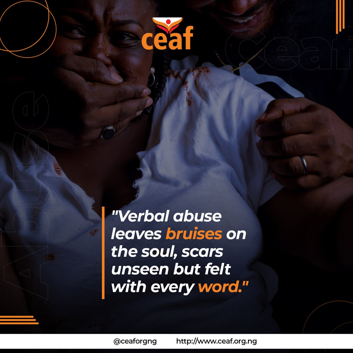 Verbal abuse can lead to emotional distress, anxiety, depression, and low self-esteem. Constant criticism and belittlement can erode one's sense of self-worth and self-confidence.
#ceaforgng #ceafproject #WomenEmpowerment #SayNoToDomesticViolence #LeaveToLive