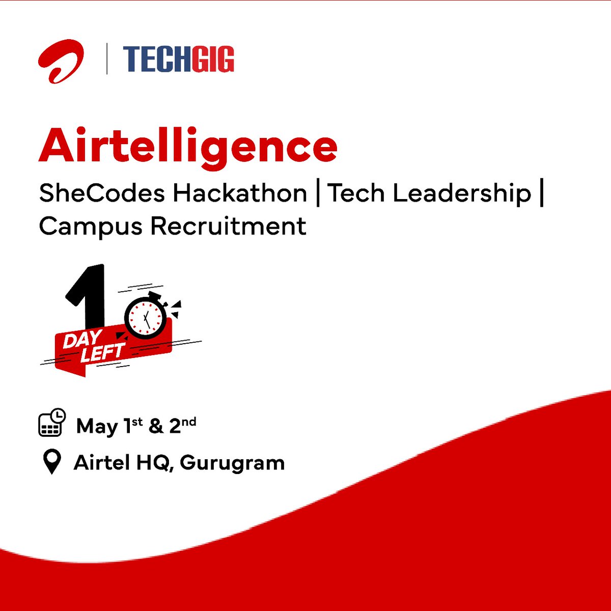 Gear up!⏰ Airtelligence by @airtelindia to bring insightful Tech Leadership talks and the finale of the SheCodes Hackathon at Airtel HQ starting tomorrow. #BeLimitless

#SheCodes #TechDiscussions #CareerOpportunities