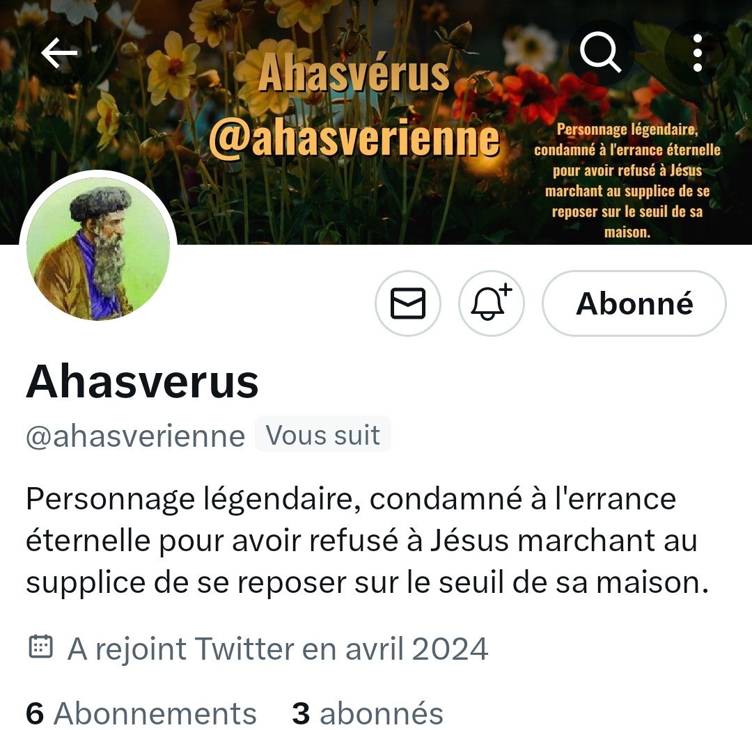 INFO🚨Mes amis abonnés😉 Ainsi que l'équipe #JambonBeurre 🇨🇵 Notre ami @ahasverienne 👍 Aurait besoin d'un petit coup de pouce pour grossir sa TL!🥳 Et ainsi lui donner plus de visibilité ! Merci de vous abonner à lui !🙏 Et n'oubliez pas!😉 Tous ensemble nous sommes plus