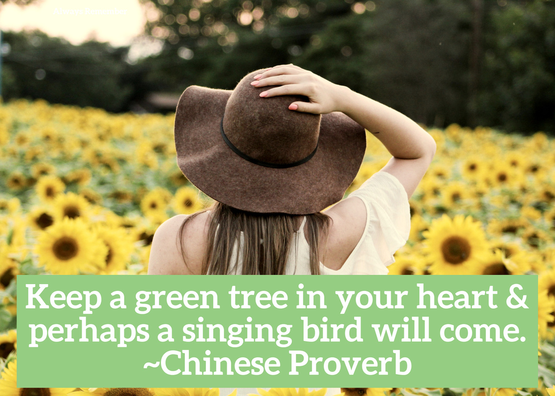 Keep a green tree in your heart & perhaps a singing bird will come.
~Chinese Proverb

#treeoflife #naturelover #greenthumb #ChineseProverb #inspirationalquote #positivity #hearttree #singingbird #peacefulmind #mindfulness