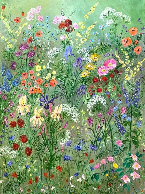 Liz English. Her bio says she’s mad about colour having travelled between Italy Kuwait and the UK I think this is fabulous. ‘Walk through a Wildflower Meadow’ Back after lunch. Helen🌻🌷🐝