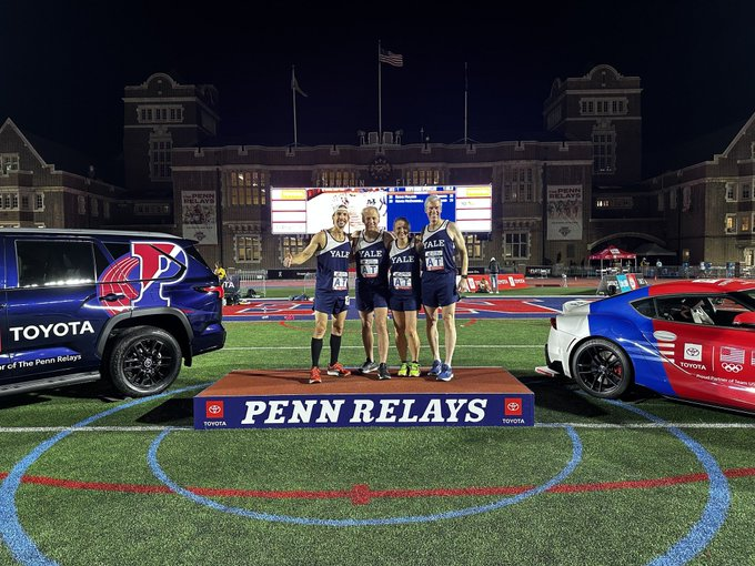 +3 @Yale colleagues competed at the #PennRelays Corporate Distance Medley Championship of America. Each ran amazingly under stadium floodlights: 1200m+400m+800m+1600m in 12:54, 16th of 31 teams.

AVERAGE age of our 4 athletes? 50 years young.