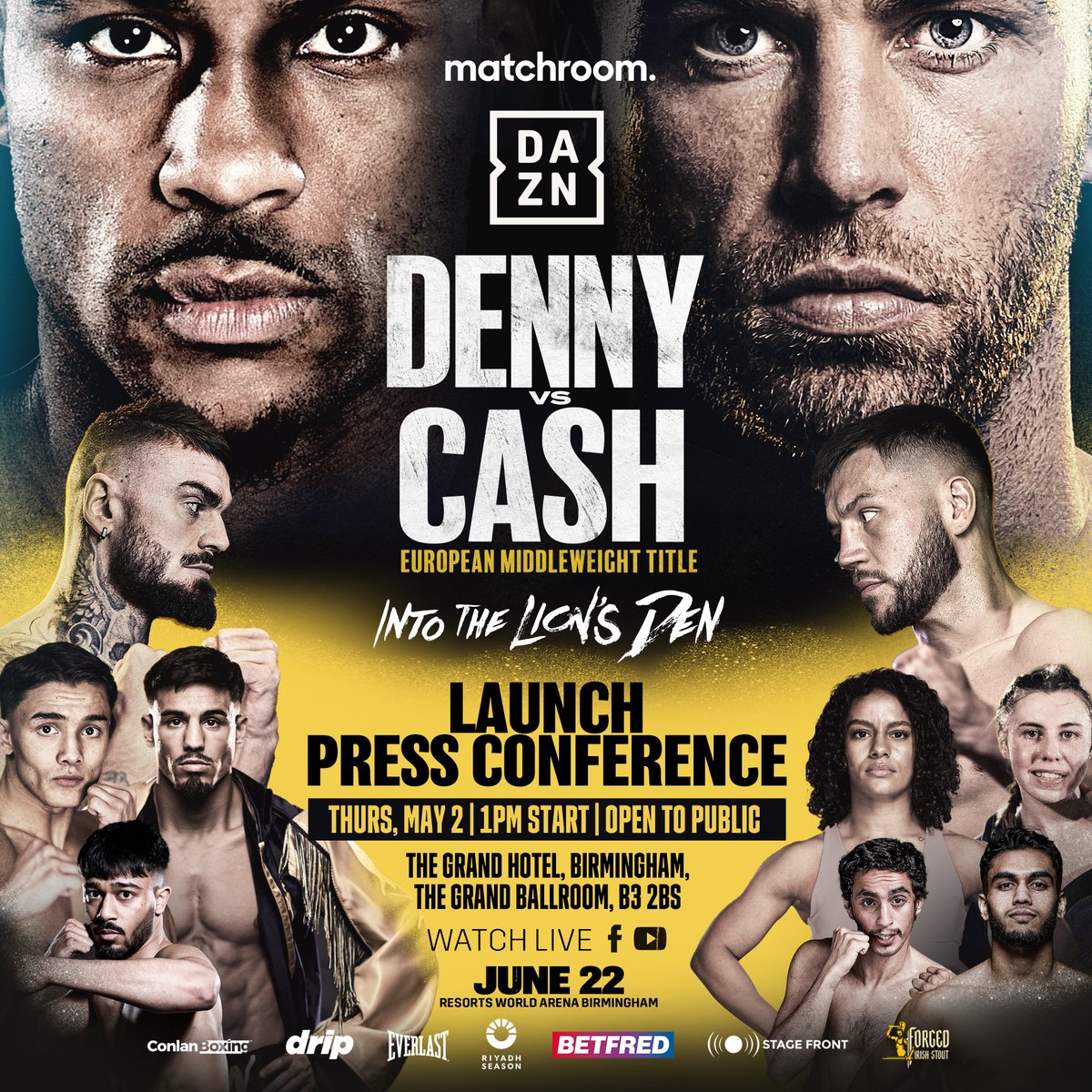 Birmingham 🫡 Everyone welcome to the #DennyCash plus undecard launch press conference tomorrow! 🎤 1pm start at The Grand Hotel 👊