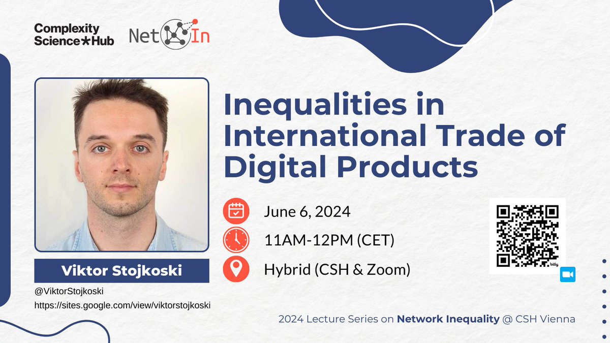 Network Inequality (@netincsh) on Twitter photo How does the trade of digital products impact global inequality?  Find out in our next #NetworkInequality talk with Viktor Stojkoski (<a href="/ViktorStojkoski/">V</a>)
June 6, 11am CET.
Register to all talks: bit.ly/LSNI-2024 
Info: networkinequality.com/lecture-series
<a href="/CSHVienna/">Complexity Science Hub</a> How does the trade of digital products impact global inequality?  Find out in our next #NetworkInequality talk with Viktor Stojkoski (<a href="/ViktorStojkoski/">V</a>)
June 6, 11am CET.
Register to all talks: bit.ly/LSNI-2024 
Info: networkinequality.com/lecture-series
<a href="/CSHVienna/">Complexity Science Hub</a>