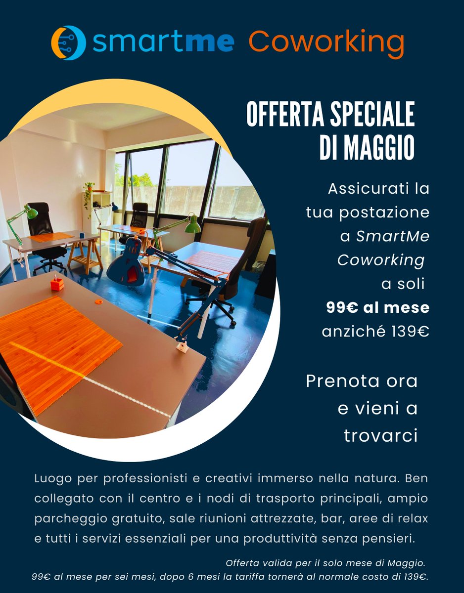 🌿🏢 Scopri SmartMe #Coworking! Spazi innovativi immersi nella natura e design funzionale per la tua creatività. 🚀 Parcheggio gratuito, sale hi-tech, area relax vista mozzafiato! 🌟 Unisciti a una community di professionisti. smartme.io/servizi/cowork…