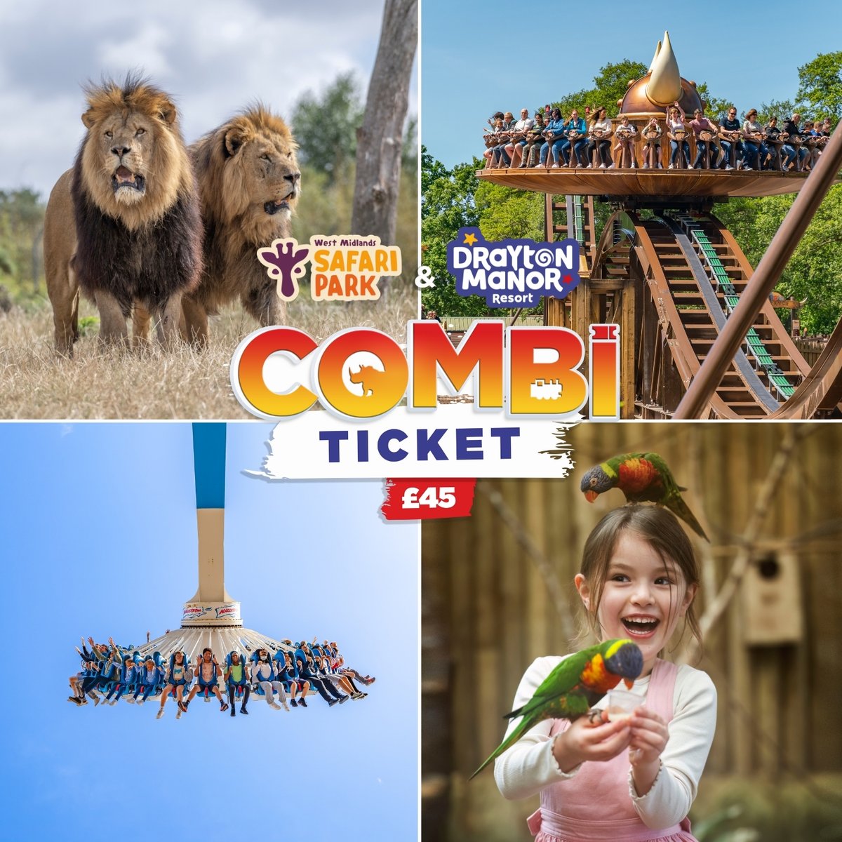 🎢Two days out, double the fun! 🦁 Visit both West Midlands Safari Park and @DraytonManor with our 2-day Combi Ticket and save over 45%! 👉 Book by 26th May for visits up to 30th June! 🎟️ wmsp.co.uk/combi-ticket #WMSP #DraytonManor #DoubleTheFun
