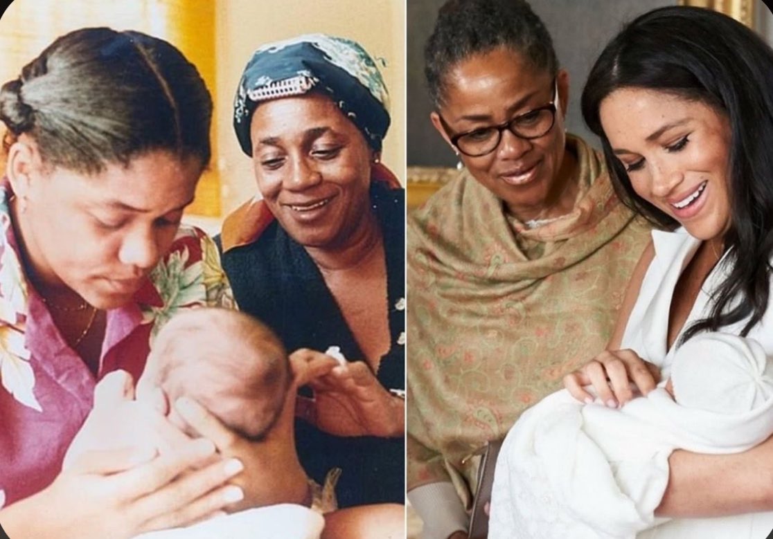 Generations of strong women raising stronger women. 

Great Grandma Ginette
Grandma Doria
Mama Meghan
Baby Lilibet 

I know it’s Prince Archie.