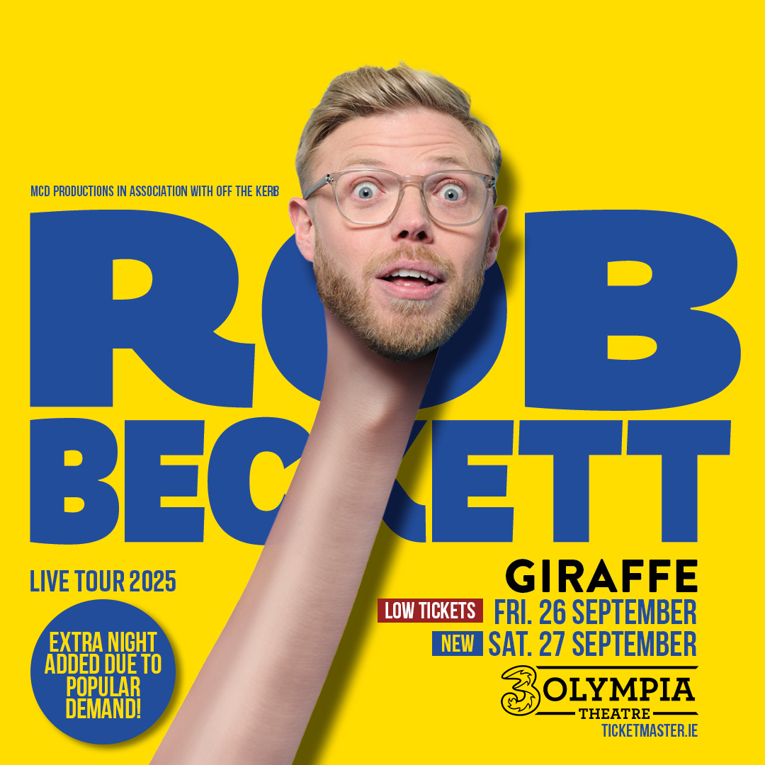 ⚡Extra Date!⚡ Due to unprecedented demand, British Comedian, presenter, podcast host & author @robbeckettcomic has added a 2nd Dublin show to his new live tour Giraffe, in 3Olympia Theatre on Sat 27th September 2025. 🎟️On sale 10am tomorrow Wed 1st May with @TicketmasterIre