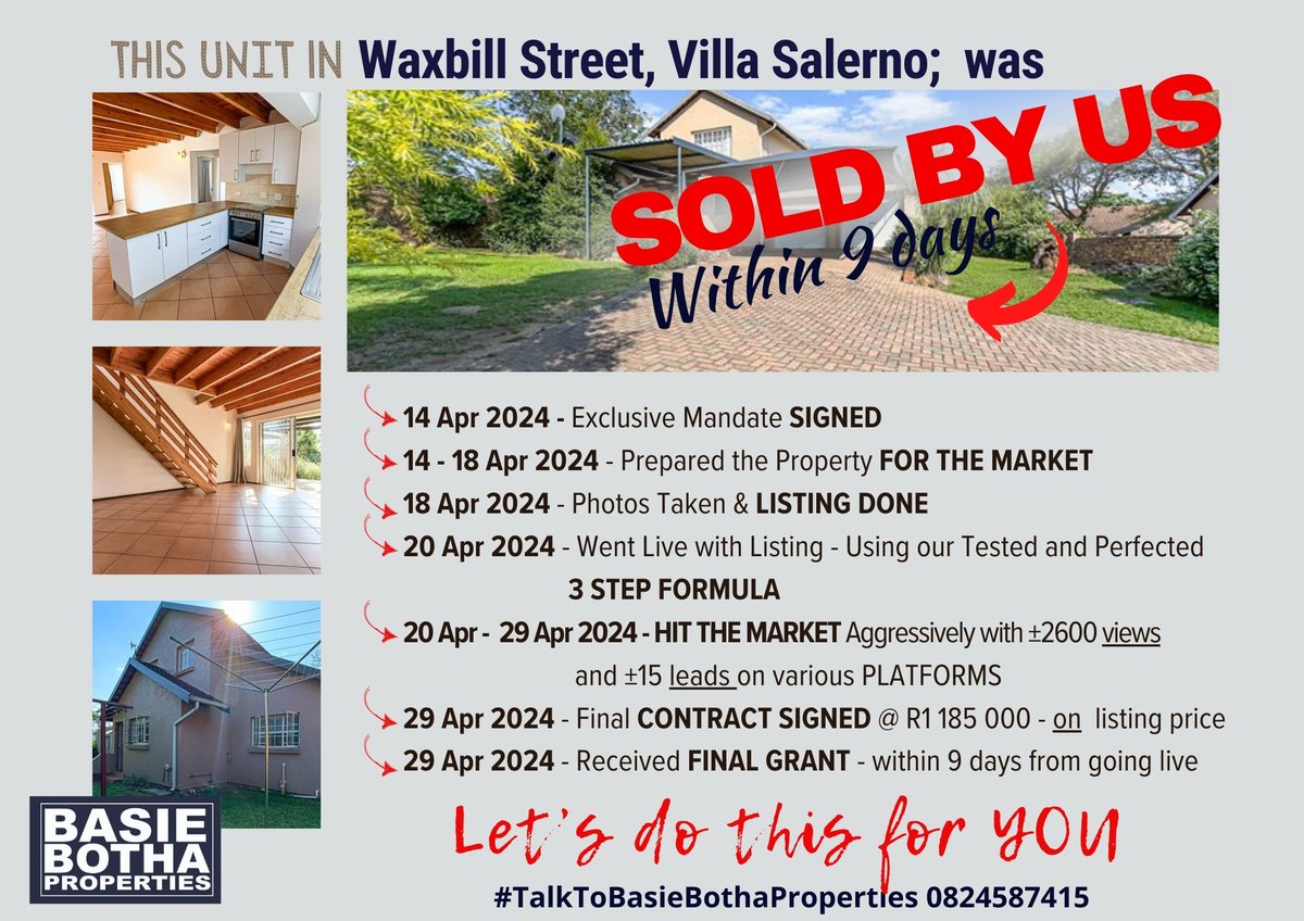 Do you want to SELL YOUR PROPERTY?
#TalkToBasie 0824587415
#SellingProperty #PropertyForSale #EstateAgent