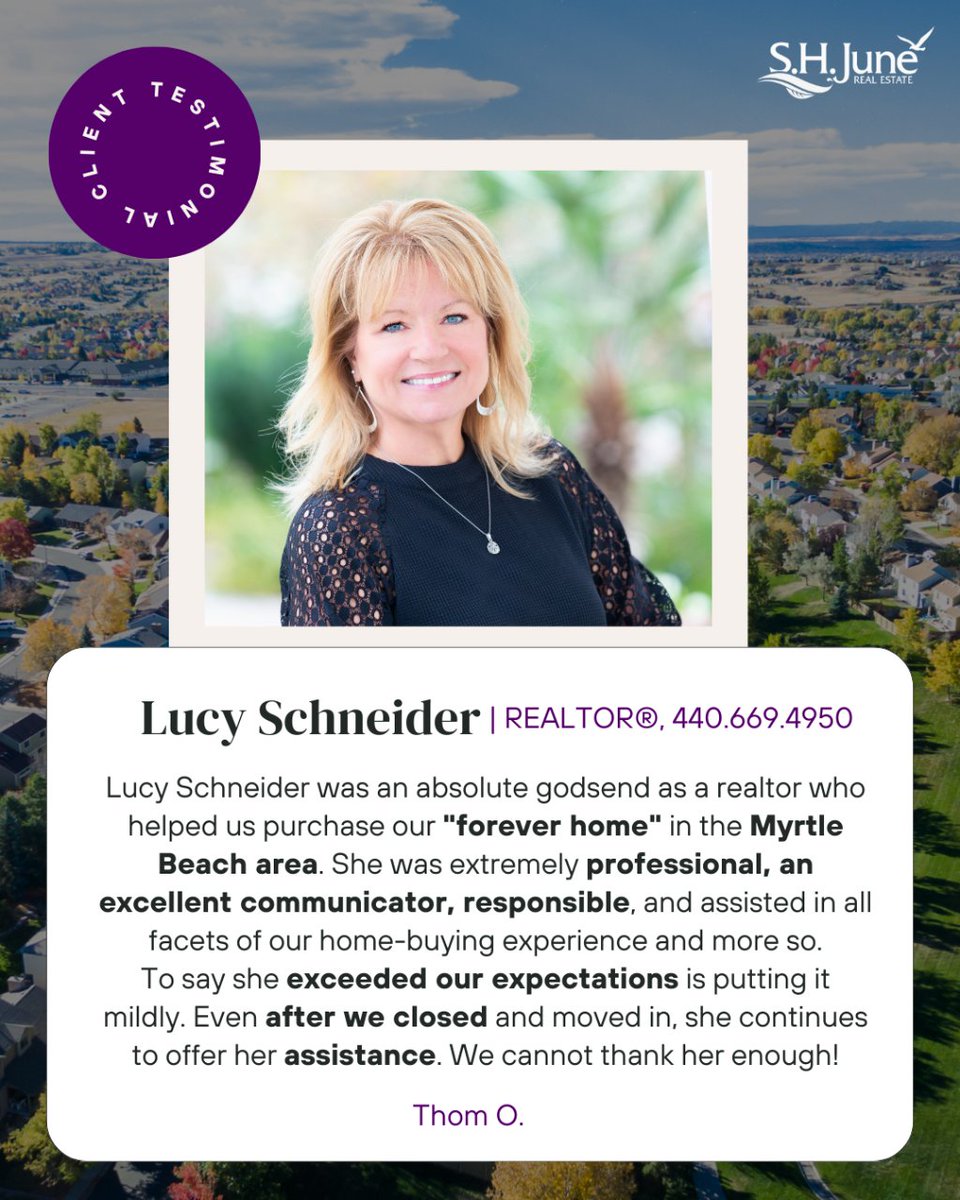 🌟 Big thanks to Lucy Schneider for making home-buying seamless! 🏡 Dreaming of a Myrtle Beach home? Contact Lucy for top service! 📞 #MyrtleBeachHomes #DreamHome #LucySchneiderRealtor