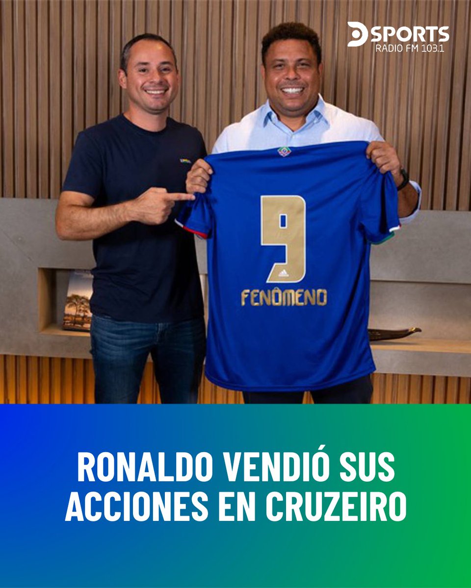 🔵 El Fenómeno Ronaldo tomó la decisión de vender su parte como accionista de #Cruzeiro a un empresario a cambio de 117 millones de dólares. 💰 El exjugador había adquirido el 90% del club de Bello Horizonte en diciembre de 2021.