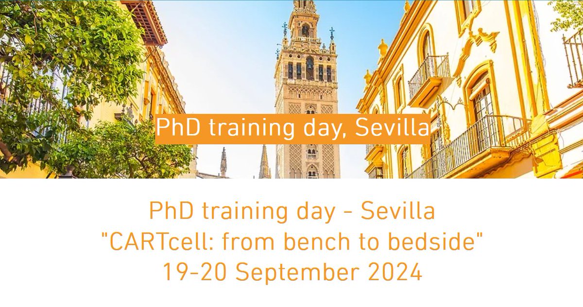 💉 In collaboration with <a href="/SETGyC/">SETGyC</a>, our colleagues from <a href="/HospitalUVRocio/">HospitalUVRocio</a> and <a href="/ibis_sevilla/">IBiS</a> are organizing the PhD training day "CARTcell: from bench to bedside" in Seville on Sep 19-20.

✈️ From the <a href="/SETGYC/">SETGyC</a>, we are offering 15 travel grants. Take a look! ➡️ setgyc.es/sevilla2024