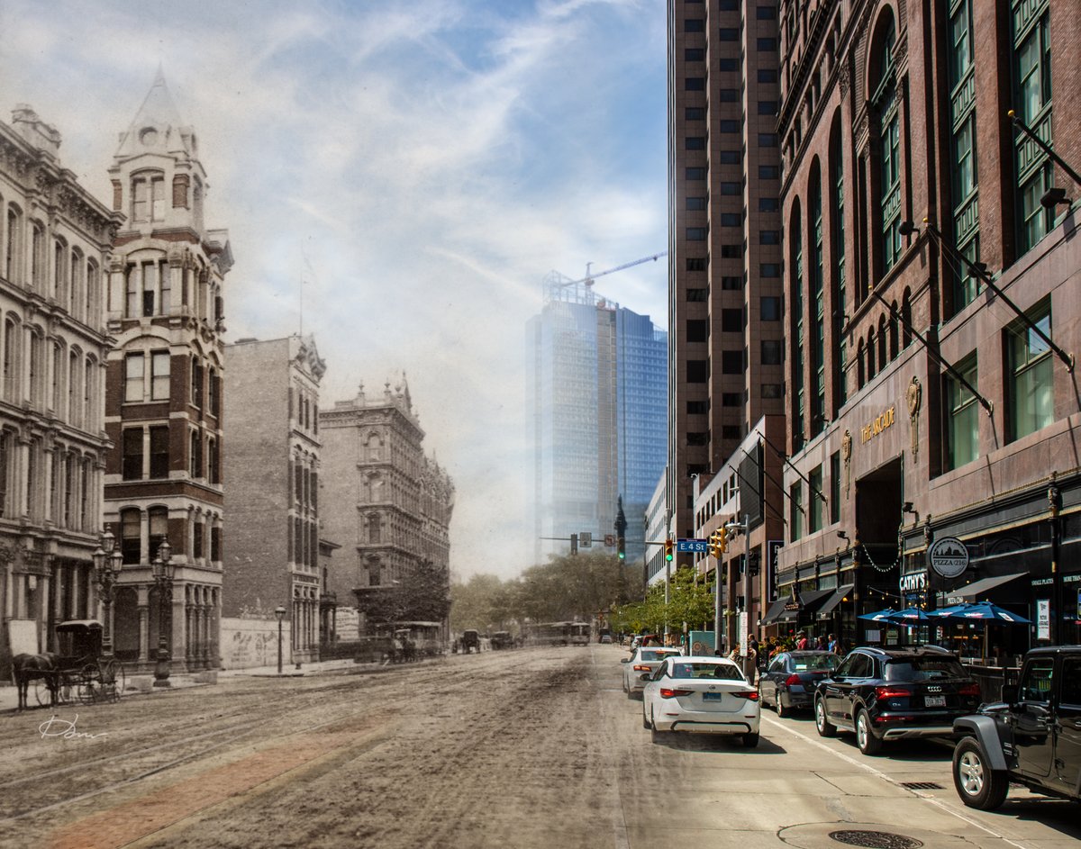 #Cleveland, 1883/2024 - Euclid Ave. looking west towards #PublicSquare.

#ThenAndNow