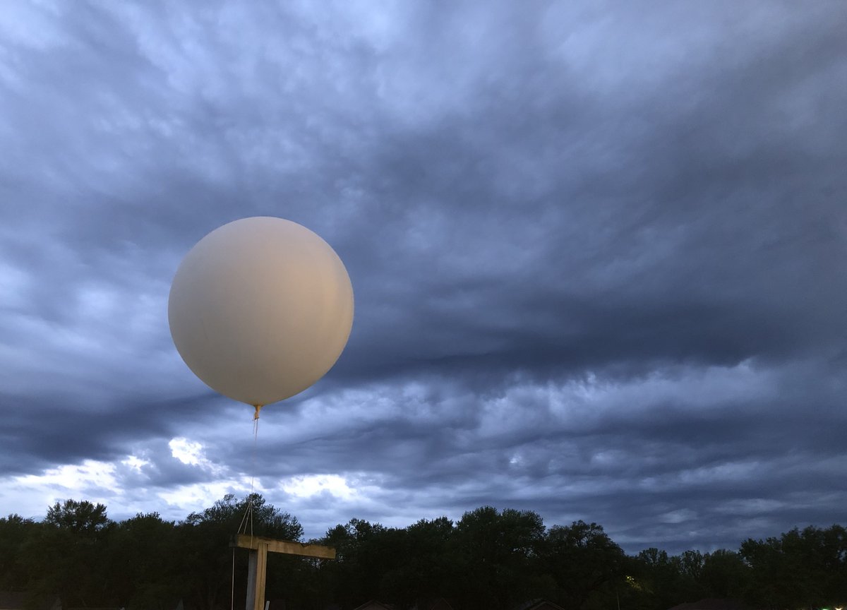 We observed some of nature's beauty during the balloon launch this morning, with asperitas clouds to the west and rain shafts to the east. Severe storms are possible later today and again tomorrow, so be sure to keep an eye on the weather! #kswx