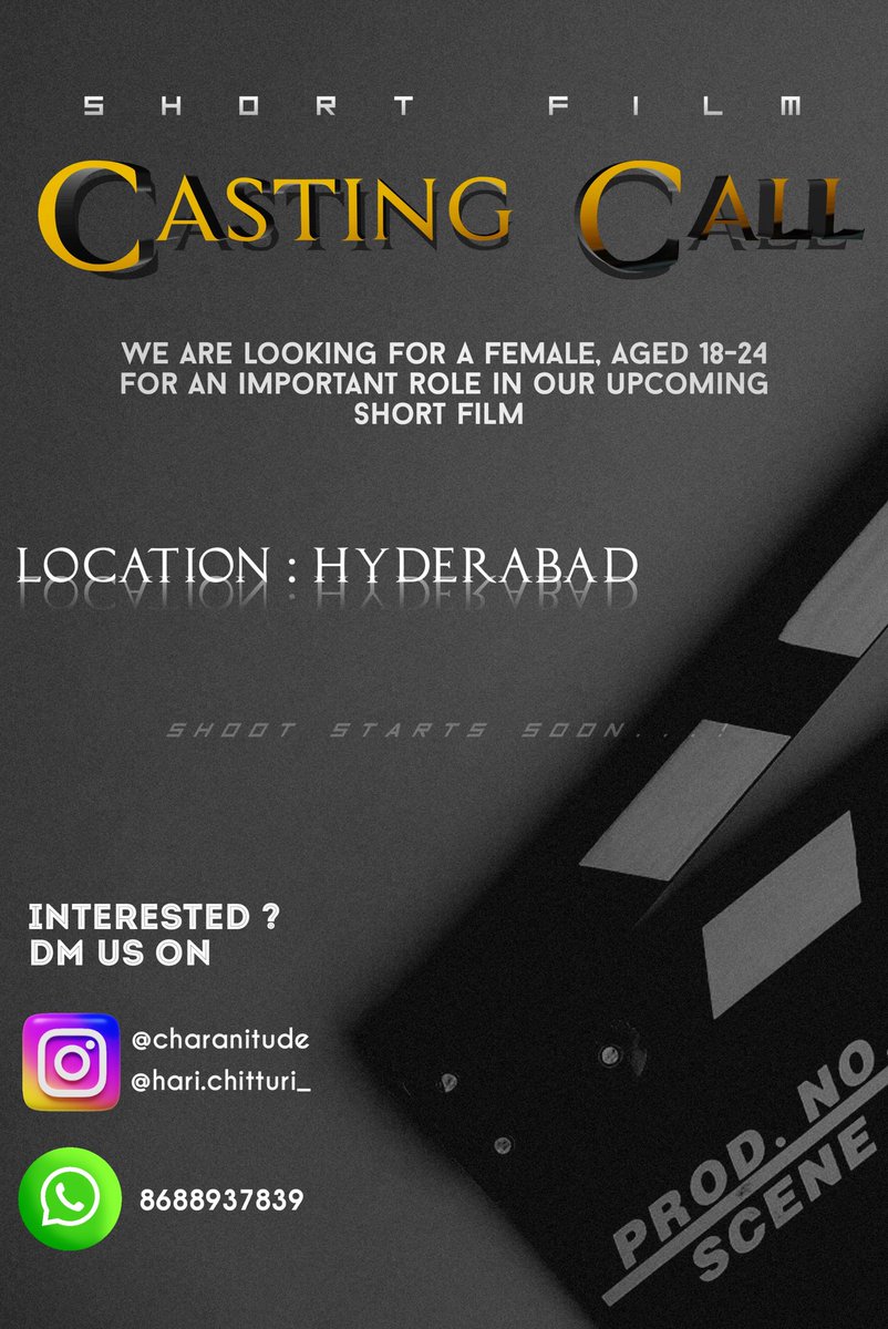 ' Casting Call for a Shortfilm 🎬📽️ ' We need a Female Actress for an very important role. Please Share it with your friends and all your Social Media Platforms to reach more 🙌🏻 Thanks in Advance 🙂