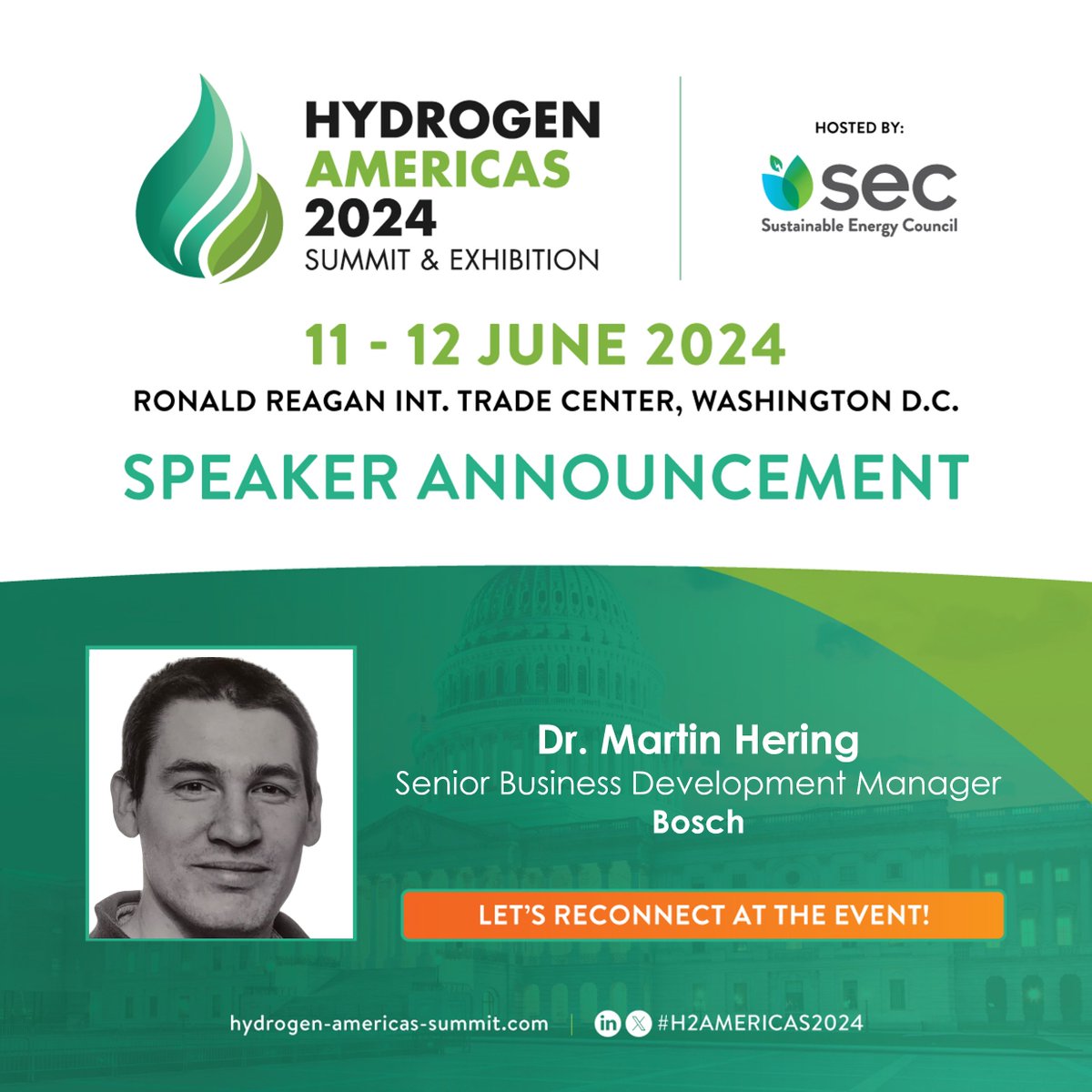 We are delighted to hear from Senior BDM of @boschusa Dr. Martin Hering on the Summit and H2-Tech Series at #H2Americas2024 on 11-12 June 2024 at the @ReaganITCDC in Washington D.C. ✅Register: lnkd.in/eQNjPaBK 📃Programme: lnkd.in/g_uXtNBw