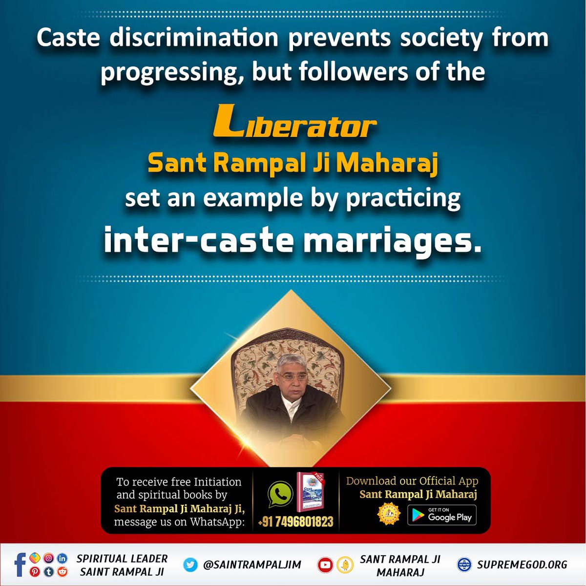 #जगत_उद्धारक_संत_रामपालजी
#SaviourOfTheWorld
#सत_भक्ति_संदेश
#SantRampalJiMaharaj
Caste discrimination prevents society from progressing, but followers of the

Liberator Sant Rampal Ji Maharaj set an example by practicing inter-caste marriages.
bit.ly/3EvZx2y