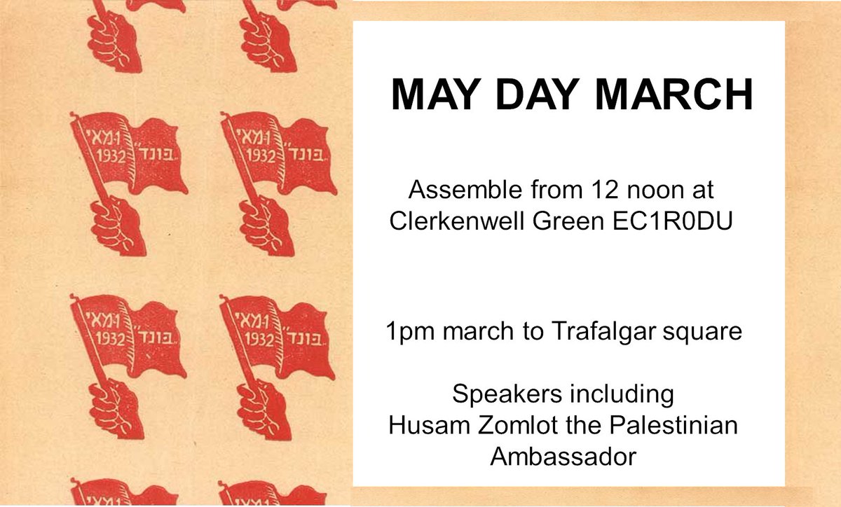 Join us on the May Day March! Look for the JSG banner and march with us. Assemble from 12 noon at Clerkenwell Green EC1R0DU. 1pm march to Trafalgar square Labour movement speakers and special guest Husam Zomlot @hzomlot the Palestinian Ambassador #MayDay2024 #MayDay4Palestine