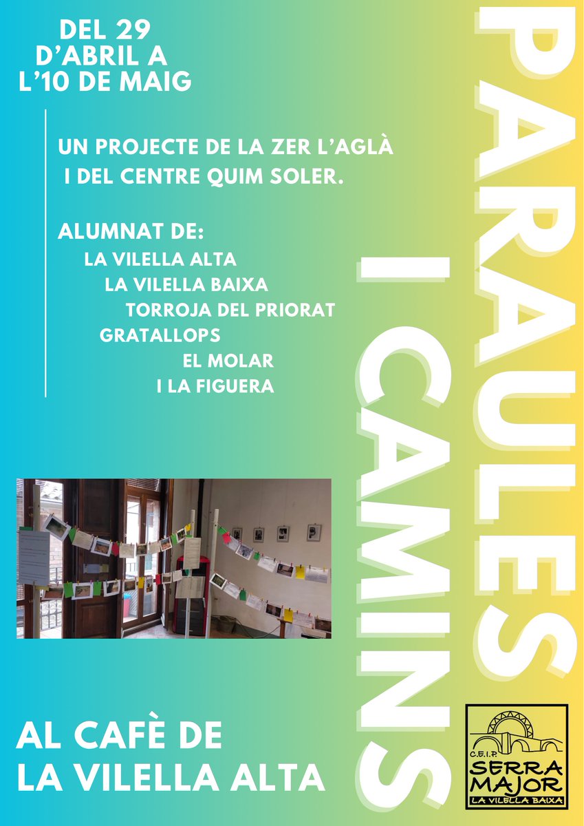 centrequimsoler's tweet photo. 📝 L'exposició "Paraules i Camins" de la ZER l'Aglà i el CQS segueix lo seu periple, i se’n va de la Vilella Baixa i puja a la Vilella d’Amunt, també al cafè del poble on s’estarà fins al dia 9 de maig. 

📷 Fa goig no? 

@lletres #lavilellaalta #priorat #literatura #cqs https://t.co/jq1Ah4JAnU