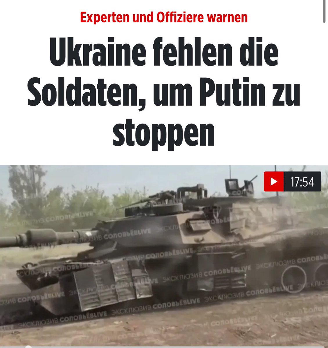 Today only 15% of those liable for military service are fighting in Ukraine, Bild reports. “The country doesn't have enough soldiers to stop Putin.”