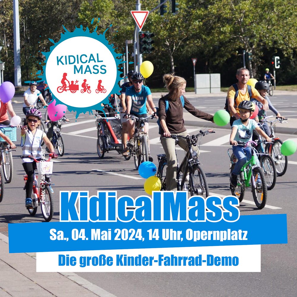 Passend zu den ersten sommerlichen Temperaturen...
#KidicalMass. 🌤️🚲🎈
Treffen Samstag, 4. Mai, um 14 Uhr am  Opernplatz.
Endpunkt: WAKITU Eilenriede.