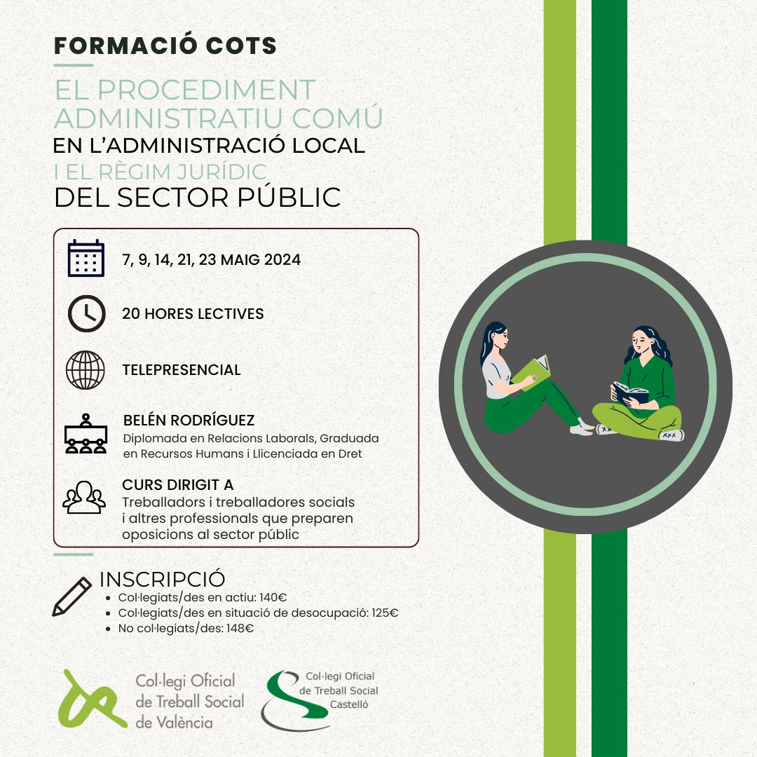 🟩 #Formació #AdministracióPública 🟩 🤝 En col·laboració amb @COTScastello 👉 Per a professionals preparant oposicions al sector públic ✍ Inscripció oberta: cgtrabajosocial.es/castello/curso… 🙌 Vos esperem!