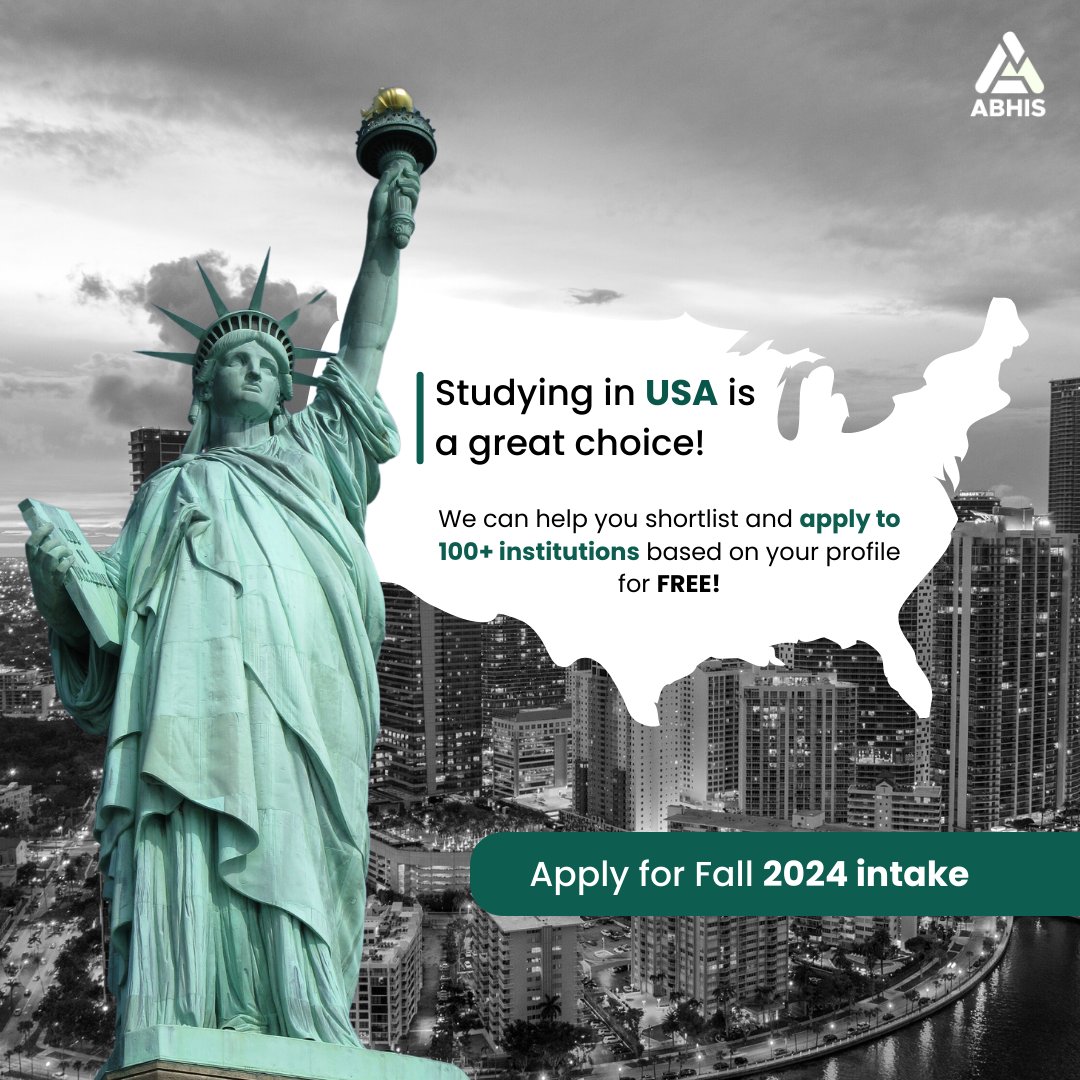 Are you dreaming of studying abroad at a US university? 🇺🇸✈️

Let us help you shortlist and apply to 100+ institutions tailored to your profile, all at no cost! 🌍💼

#studyinusa #StudyAbroad #SeptemberIntake #studyabroadconsultants #usauniversity #mastersinusa