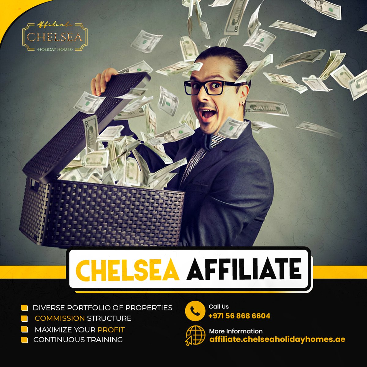 Exciting Opportunity Alert! Join the Chelsea Holiday Homes Affiliate Program in Dubai! 

DM us today to learn more and start your journey towards a brighter future.  

#ChelseaHolidayHomes #AffiliateProgram #DubaiRealEstate #DreamBigEarnBig