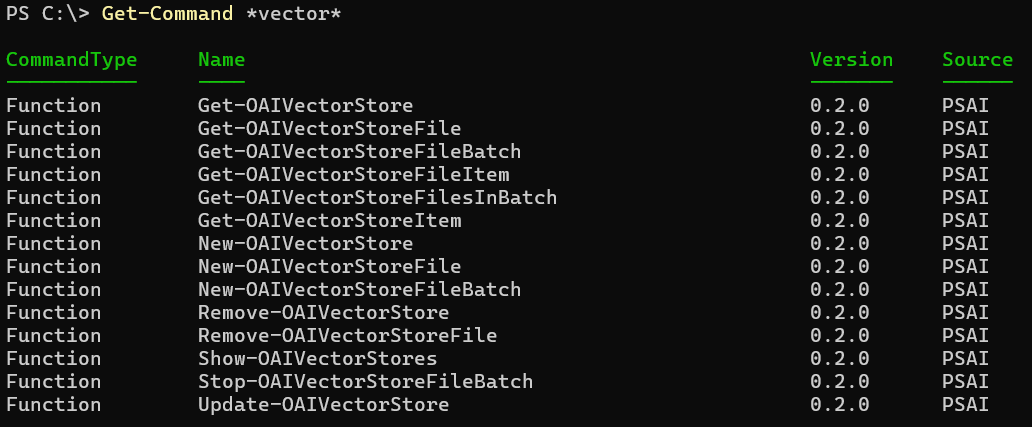 OpenAI Vector Stores - parse, chunk, and embed files for the `file_search` tool. This is Retrieval-Augmented Generation (RAG).

#PowerShell #AI integration for these features are progressing well. #PSAI

Why should Pythonistas have all the fun!?