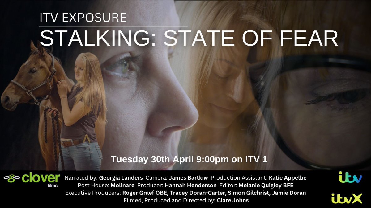 After years of working with victims of stalking across the country, Stalking: State of Fear for <a href="/ITV/">ITV</a> Exposure by
<a href="/CloverFilmsUK/">Clover Films</a> will air at 9pm tomorrow!  #GracieSpinks #StalkingStateOfFear #Stalking #JoinForcesAgainstStalking #VAWG