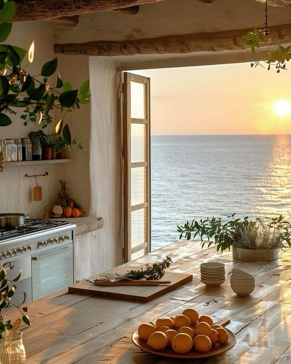 making dinner with the sunset