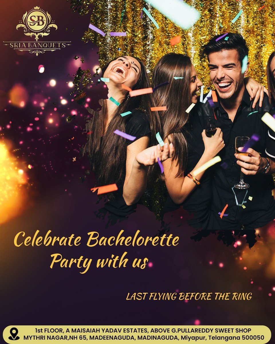 Dance, laugh, and celebrate love! Sria Banquet Hall is your destination for an unforgettable bachelorette party.

#BacheloretteParty #sriabanquets #madinaguda #miyapur #SriaBanquetHall #CelebrateWithUs #PartyTime #BrideToBe #UnforgettableMoments #DanceAndCelebrate