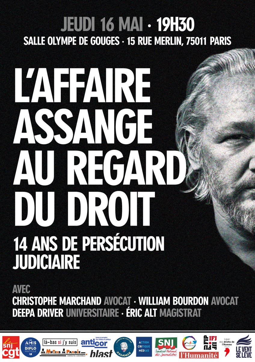 CONFÉRENCE-DÉBAT #ASSANGE, 16 MAI, PARIS Retrouvez sur notre site la présentation détaillée de cet événement coorganisé avec @lvslmedia et le soutien d’une douzaine de partenaires, tous signataires de « l’Appel de Paris pour Julian Assange » : comiteassange.fr/conference-le-…
