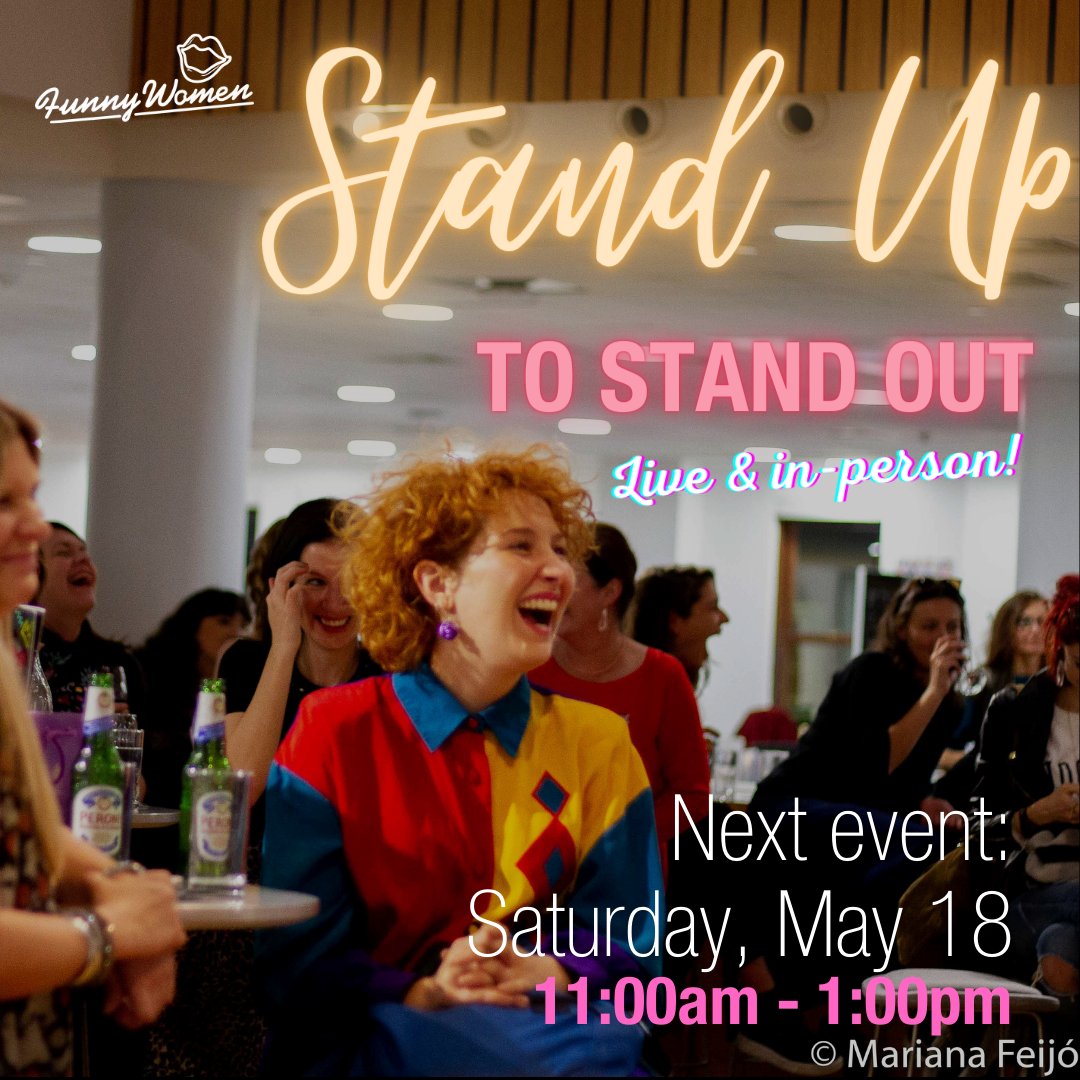 Stand Up to Stand Out, May 18 @ 11:00 AM – 1:00 PM BST In person! Need a confidence boost? Want to write new comedy material and develop your performance style? Get your tickets at funnywomen.com/events