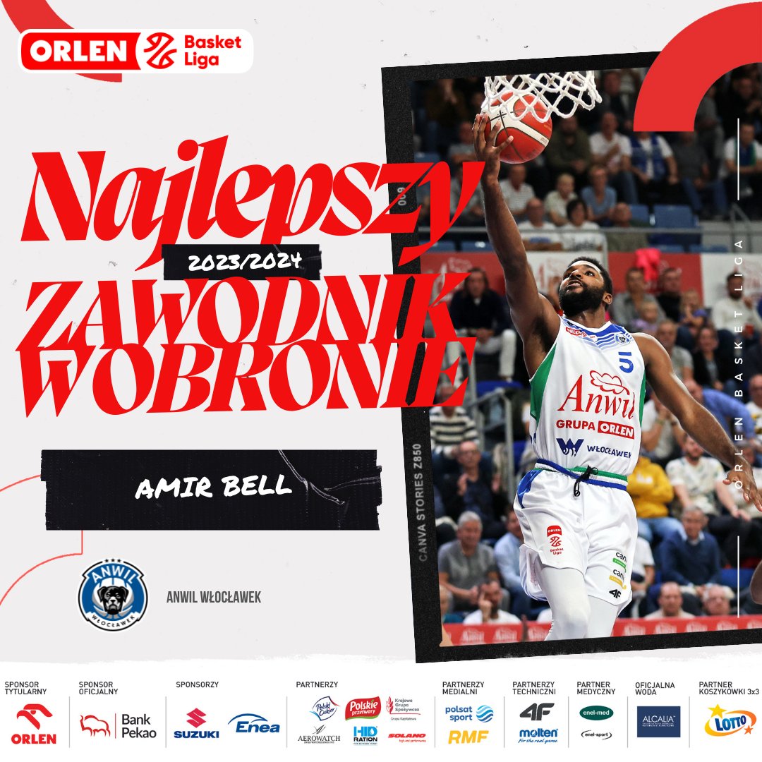 💪 Amir Bell z @Anwil_official to Najlepszy Zawodnik w Obronie sezonu zasadniczego 2023/24 #ORLENBasketLiga 

Wyboru dokonali trenerzy klubów #PLKPL 

Więcej ➡️ plk.pl/aktualnosci/n/…

@GrupaORLEN @TeamORLEN @BankPekaoSA @PolskaSuzuki @kgs_pl #Enea