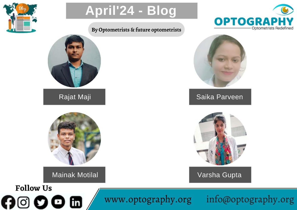 Heartiest Congratulations to one & all ! 💐

Optometry Blogs by the Optometrists & Future Optometrists for the month of April, 2024 have  been featured from the Optography official website!

Happy to see a bunch of passionate Optometrists & Future Optometrists! 😃