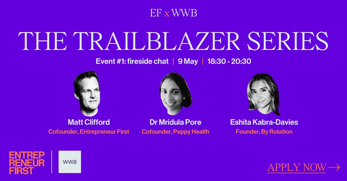 It's just over a week until our first fireside in partnership with Women Who Build on May 9. Join a curated group of ambitious female students based in the UK to hear from our cofounder @matthewclifford, who sits on the board of @CodeFirstGirls, CEO of @BYROTATION, Eshita