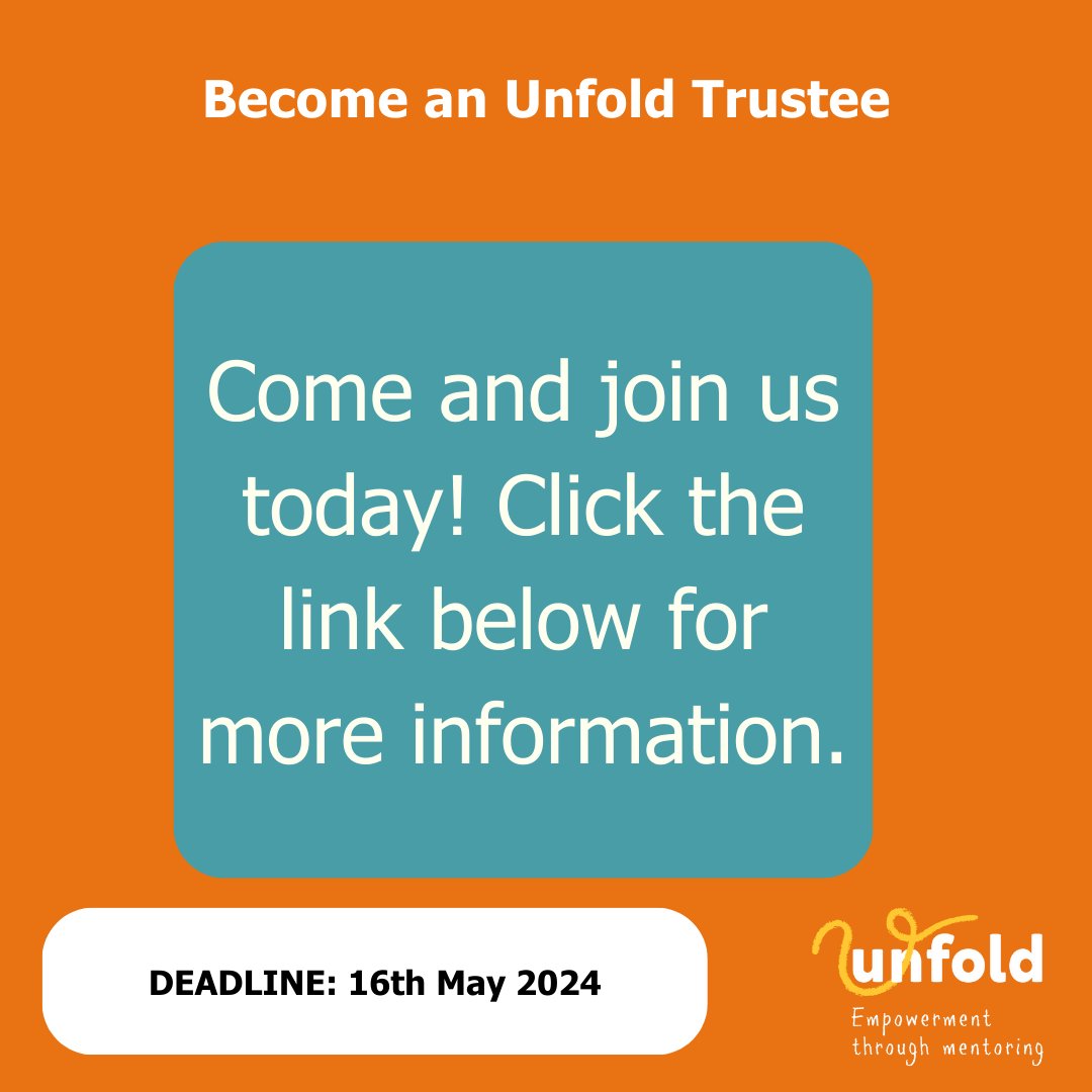 Come and join the Unfold team! We're recruiting two passionate and dedicated trustees to join our board and work alongside our Women's Advisory Council and Youth Advisory Council to affect real change. If this sounds like you, apply today: charityjob.co.uk/volunteer-jobs…