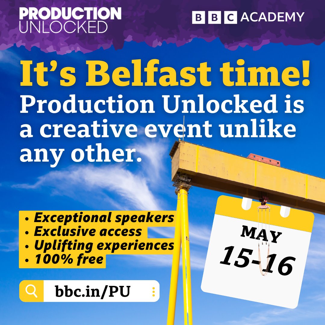 🎬 Big news! #ProductionUnlocked is coming to Belfast on May 15-16! Get ready to unlock the secrets of the entertainment industry with two days of insightful sessions, expert panels, and networking opportunities. Bookings go live TOMORROW – Wednesday 1 May!