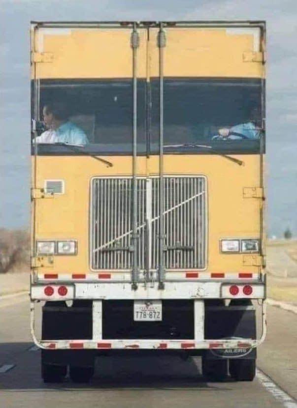 Thank you to the person who painted the back of this truck. Sincerely, Every driver who wants to wake up their sleeping passenger in the scariest way possible.