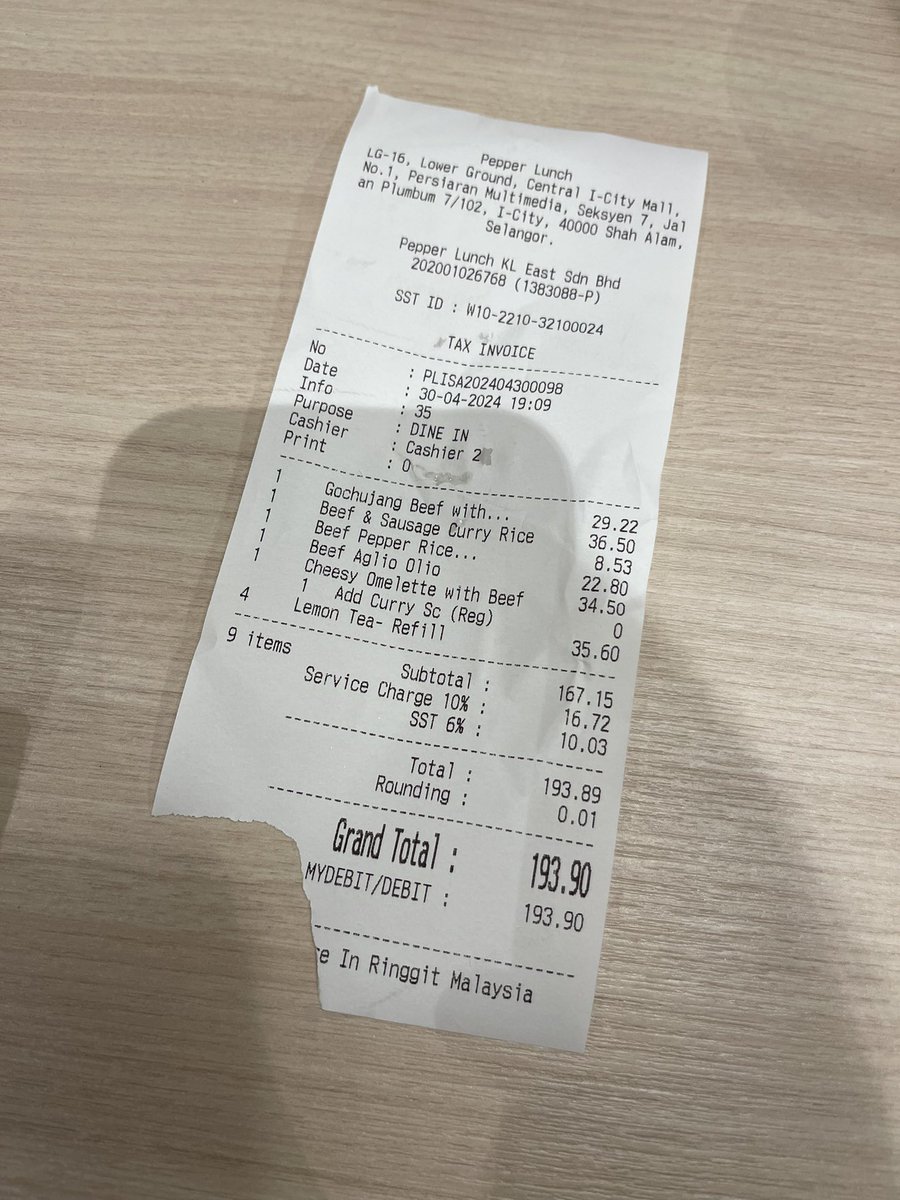 Service charge 10% + SST 6%, gila la.. Macam makan tempat fine dining..