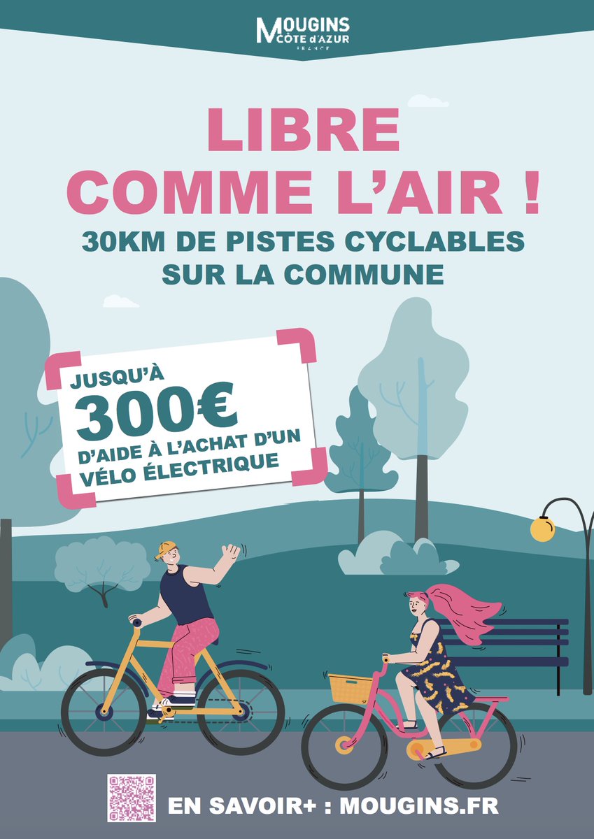 Le printemps = une des 4 bonnes saisons (😉) pour se mettre au vélo ! 🌸🚲 Vous êtes Mouginois & envisagez d'acheter un vélo électrique ? ▶️ La #MairiedeMougins vous octroie une subvention de 25% (300€ max) du prix d'achat (neuf) Dossier en ligne 👉 bit.ly/3sNR5X1