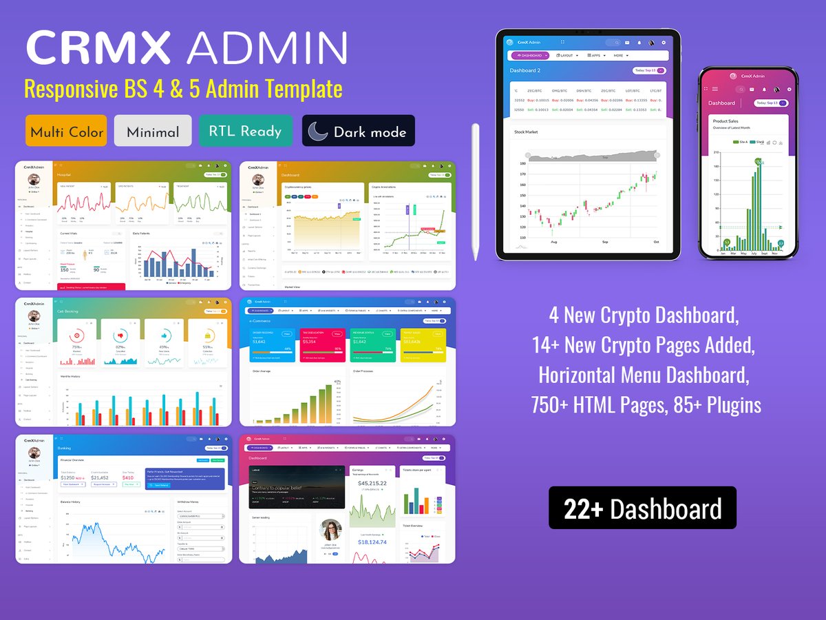 Crmx Admin - Bootstrap 5 Admin Template offer Revenue, Orders, Sales visits, monthly revenue, and performance tracking.
. 
Buy Now -  themeforest.net/item/crmx-admi…    
. 
#admin #admindashboard #admindashboardtemplate #admintemplate #admintheme #bootstrap4 #bootstrapadmintemplate #crm