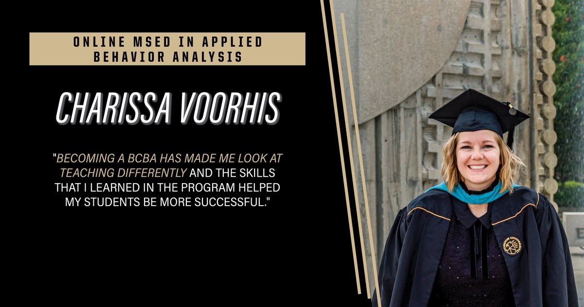 PurdueEDU's tweet image. “Getting my online master’s from #PurdueEDU in #AppliedBehaviorAnalysis opened up doors to continue my education,” says alumna Charissa Voorhis. “I’m now pursuing a PhD &amp;amp; gaining even more knowledge about #SpecialEd &amp;amp; how to support teachers &amp;amp; students.” 
🔗