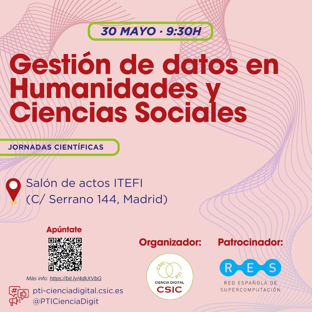 📢📢Jornada Científica: 🗣️Gestión de datos en Humanidades y Ciencias Sociales 🗓️Día: 30 mayo 🕤Hora: 9:30h 🏢Lugar: Salón de actos @ITEFI_CSIC 📖Más información: bit.ly/4dkXVbG