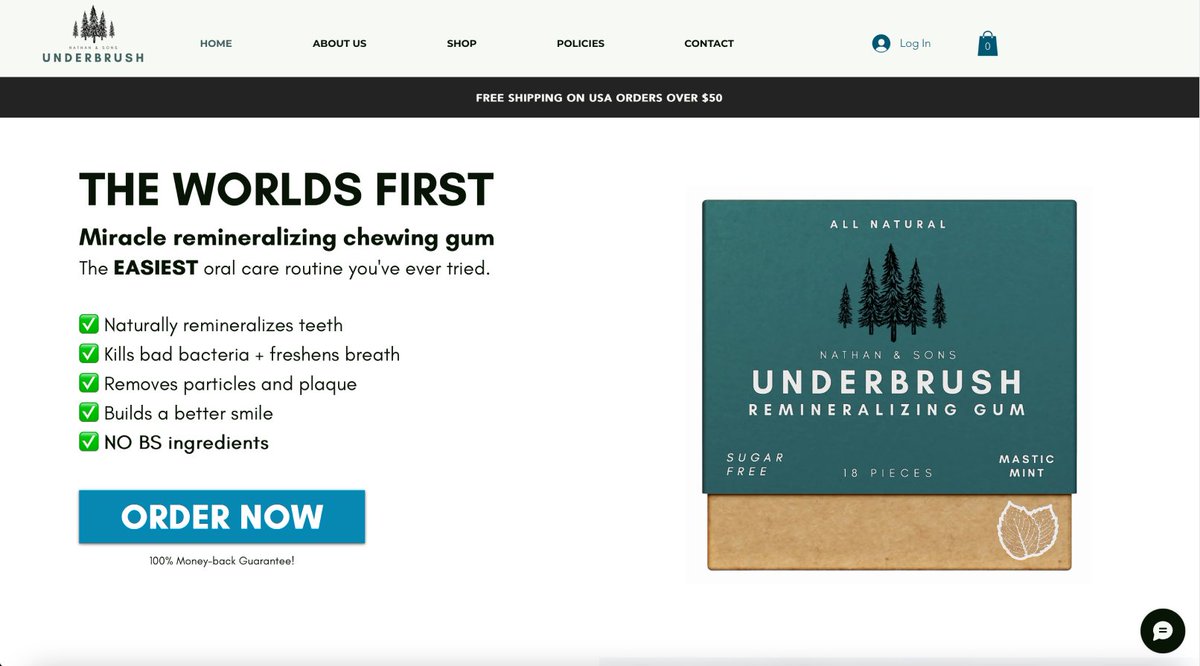 krealdesign's tweet photo. Public redesign series. Issue #10.

I love all things wellness. That's why you see me doing more of DTC ecommerce redesigns lately.

Here's a revamp concept for "Underbrush". A remineralizing gum made by Nate @LoFiMoney.

My approach explained in the comments.

Before → After: