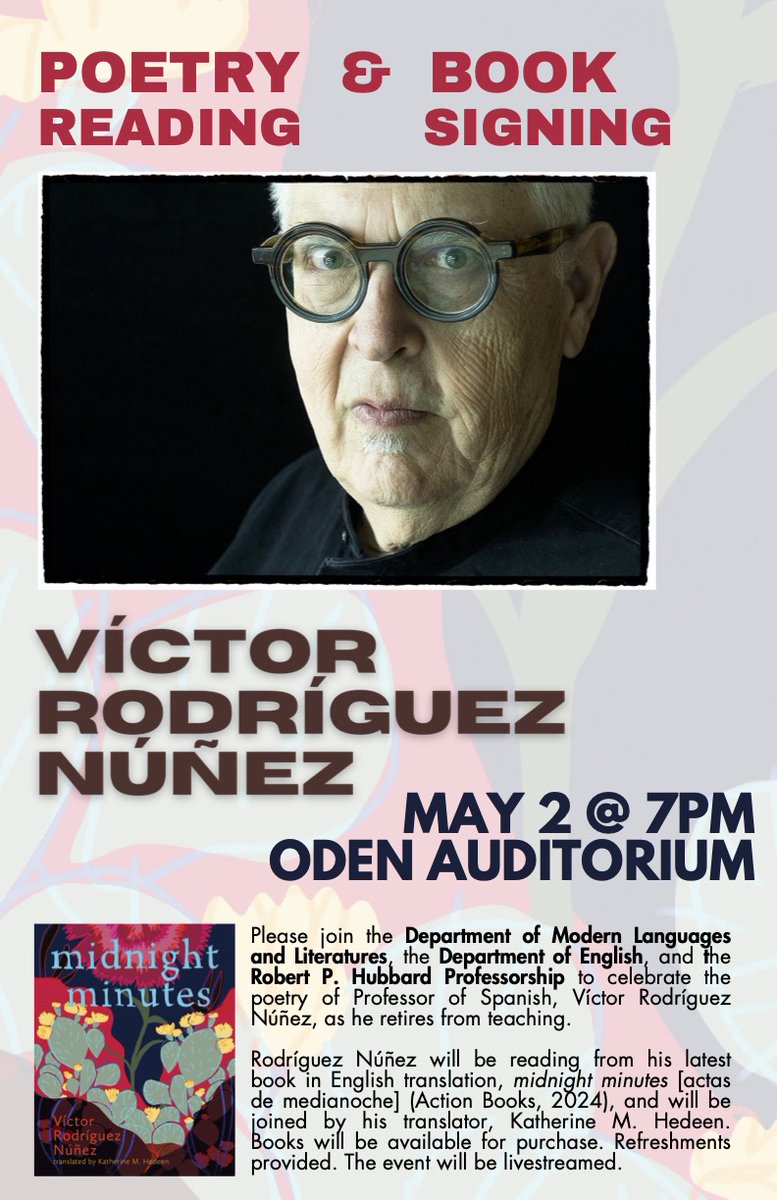 Víctor is retiring from @KenyonCollege after 23 years! we're celebrating w/ a launch of midnight minutes @action__books this thursday, may 2 at 7 pm at Oden Auditorium. the event will be livestreamed: vimeo.com/event/4252566/… Hope to see you there!